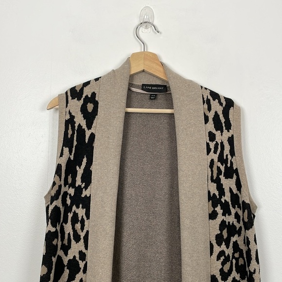 Lane Bryant Cotton Blend Leopard Print Sleeveless Open Cardigan women 14/16 - Picture 4 of 9